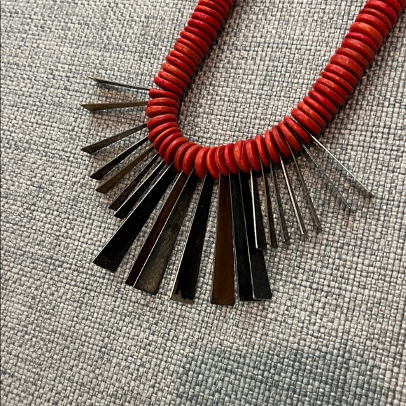 Vintage Red Beaded Necklace with Silver Accents - Picture 2 of 4